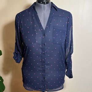 Express Dark Blue Shirt with Pink Hearts